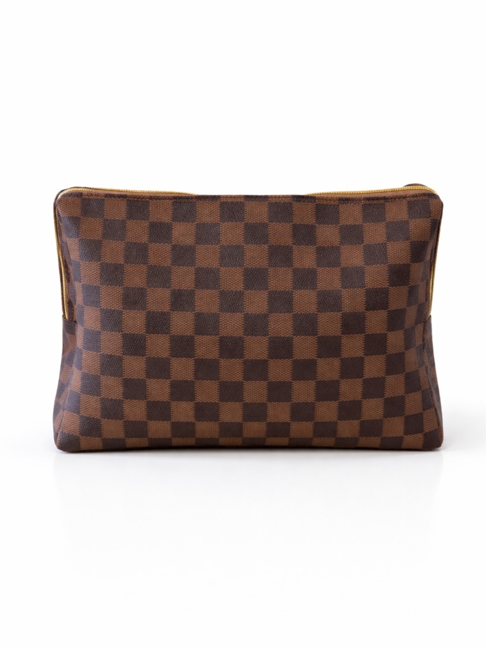 Large Brown Checkered Cosmetics Travel Zip Pouch